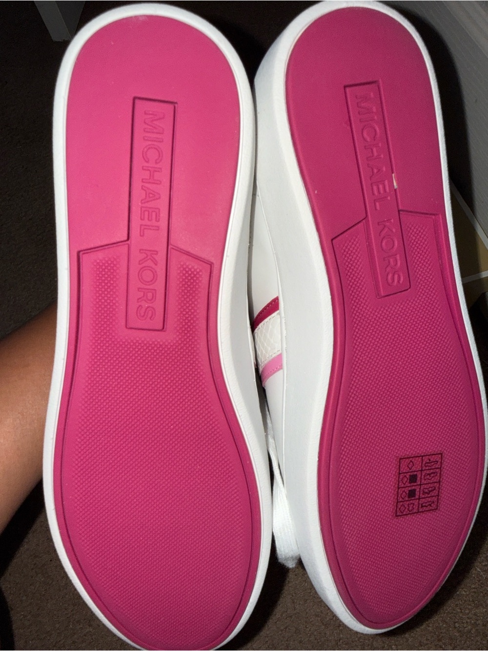 Michael Kors Irving Stripe Lace Up White Sneakers with Pink and Magenta Stripes - Picture 3 of 6